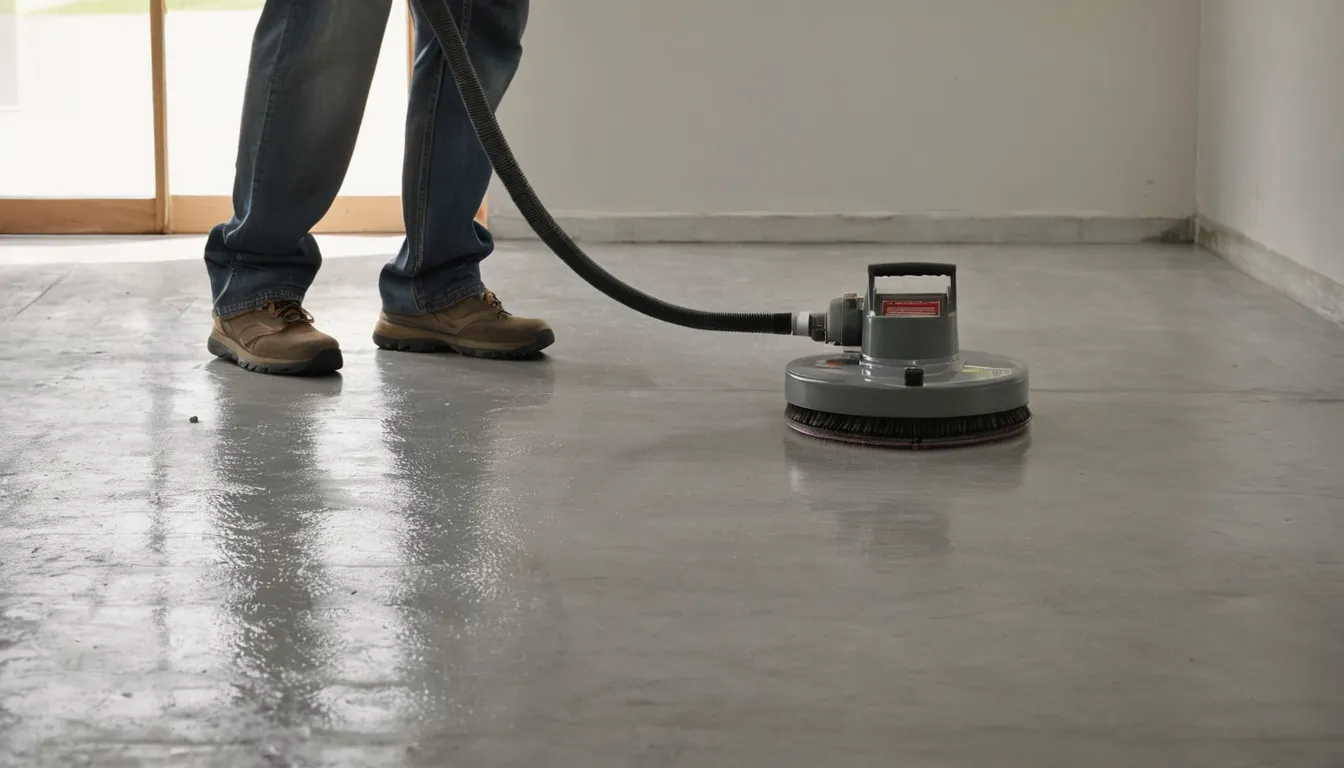 Provider applying a protective coating to a basement concrete floor in a San Jacinto home
