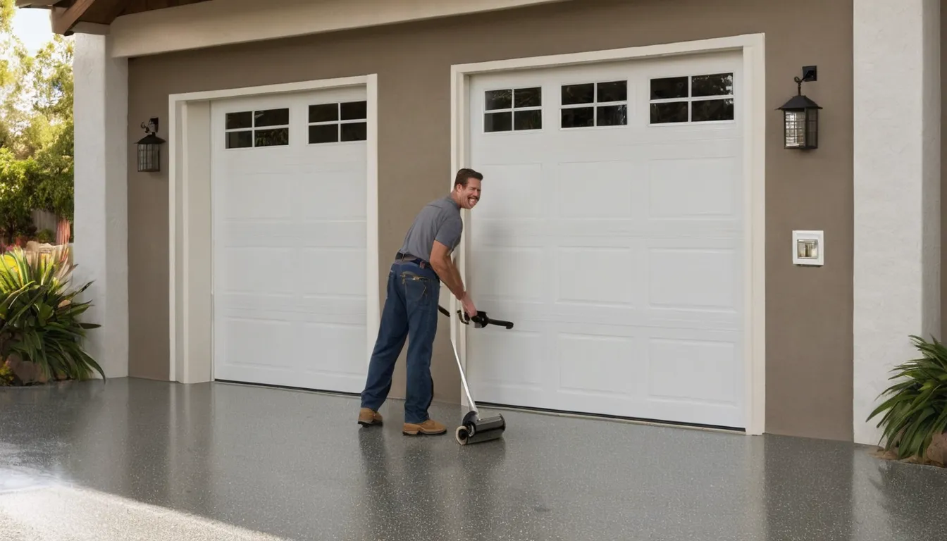 Garage floor with a fresh glossy polyaspartic coating and flake finish in a home near San Jacinto